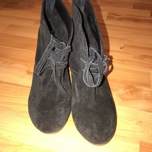 Suede lace up wedge booties